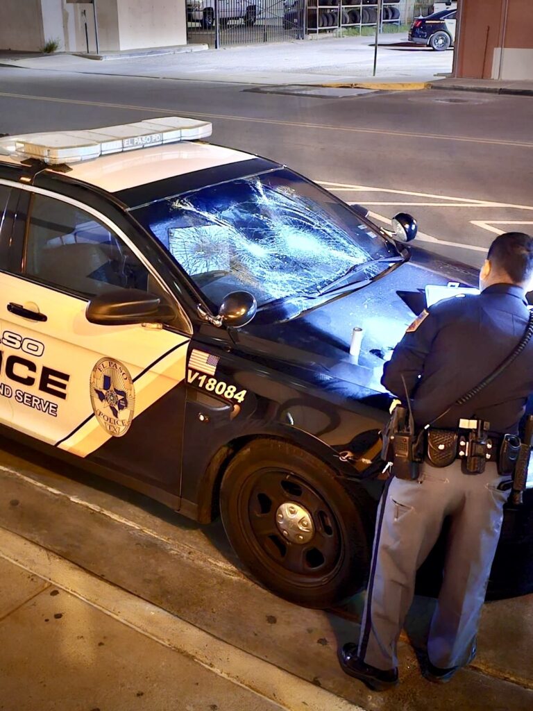 el paso crime damaged police car